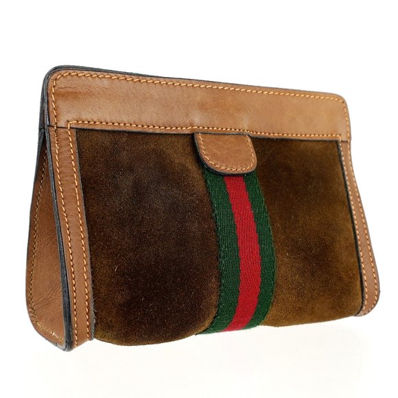 Vintage GUCCI Web Suede Leather Cosmetics Toiletry Travel Bag Italy - Picture 3 of 9